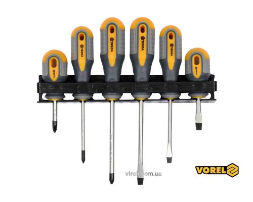 Набір викруток VOREL : SL6.5x38/5.5 x75/6.5 x100 мм, PH2 x 38/PH1x75/PH2 x100 мм, Cr-V, 6шт [10/20]