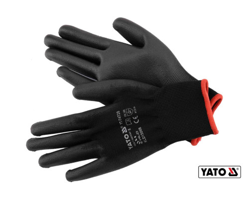 Перчатки рабочие нейлоновые YATO черные, размер 8 [50/100]