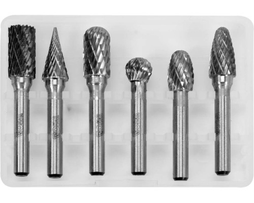 Фрези різної форми з карбіду вольфрама YATO, Ø= 10 мм, зі шпинделем Ø= 6 мм, компл. 6 шт. [20/40]