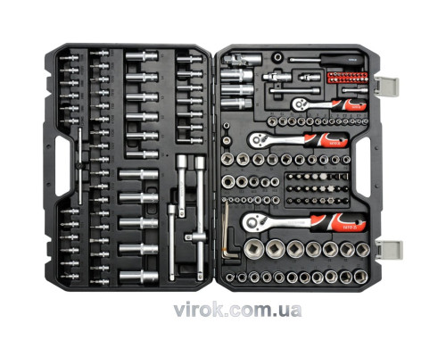 Набір головок торцевих YATO : квадрат 1/2", 3/8", 1/4" з інстр-ми, насадки викруткові. 173 шт. [2]