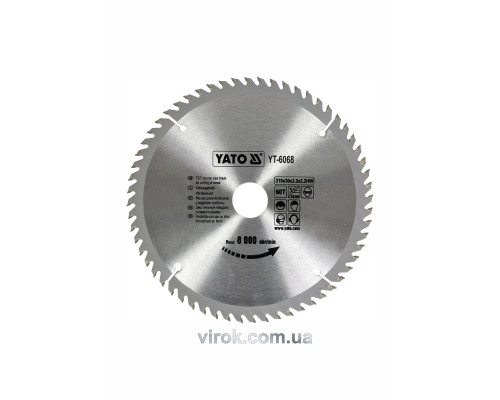 Диск пиляльний победітовий по дереву YATO: 210х30x3.2x2.2 мм, 60 зубців, R.P.M. до 8000 1/хв [10/20]