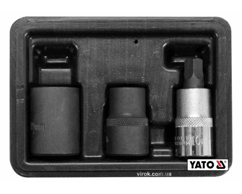 Головки 5-гранные для тормозной системы авто YATO: квадрат-1/2", 10, 14, 19 мм, Cr-V, 3 шт [10/20]