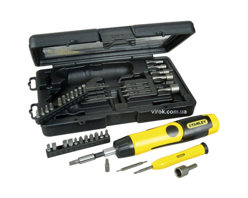 Викрутка реверсивна STANLEY "Pistol Grip Ratchet" : тріщатка, насадки, 38 шт.
