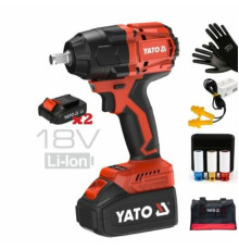 Гайковерт ударний безщітковий YATO: 2 акум.18 В Li-Ion 4 АГод, квадрат1/2", 850 Нм + зарядн. пристр