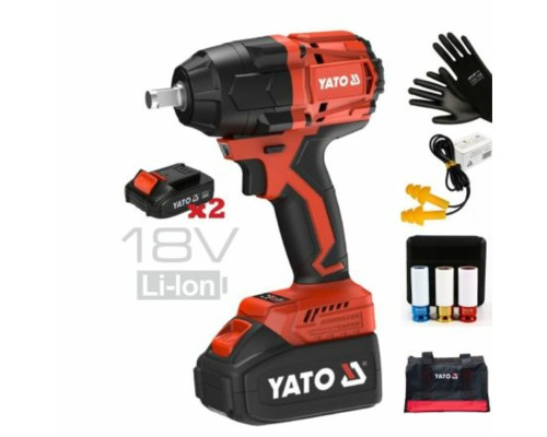 Гайковерт ударний безщітковий YATO: 2 акум.18 В Li-Ion 4 АГод, квадрат1/2", 850 Нм + зарядн. пристр