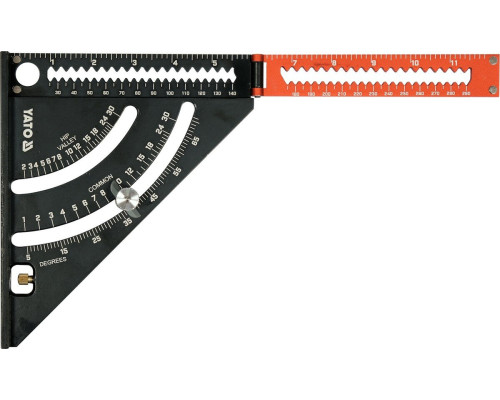 Кутник алюмінієвий зі стопкою- 140 мм, 90°-45°-45° YATO l= 210/290 мм з транспортиром [6/24]