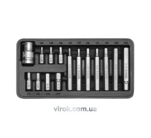 Набор отверточных насадок YATO: "HEX", L= 30, 75 мм, адаптер 1/2", металлический кейс. 15 шт. [20]