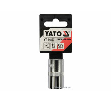 Головка торцева YATO : квадрат 1/2", SPLINE M15 мм, L= 38 мм. CrV [Блістер] [10/200]