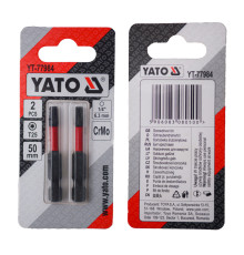 Насадка викруткова YATO TORX T25 х 50 мм. HEX 1/4", хром-молібден, 2 шт.