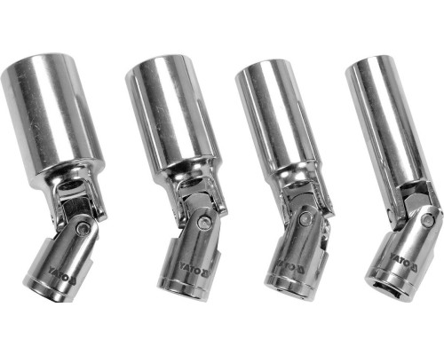 Головки торцевые к "свечам" двигателей с шарнирным приводом YATO, квадрат 3/8", М14, 16, 18, 21 мм, 4