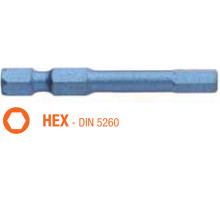 Насадка викруткова ударна USH Blue Shock : HEX SW 3 x 50 мм шестигранна подовжена, Уп. 5 шт.