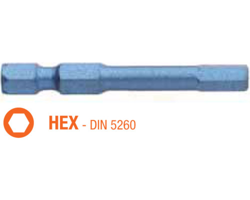 Насадка викруткова ударна USH Blue Shock : HEX SW 3 x 50 мм шестигранна подовжена, Уп. 5 шт.