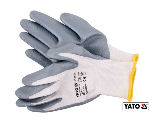 Перчатки рабочие маслостойкие YATO размер 9 из нейлона и нитрила [50/100]