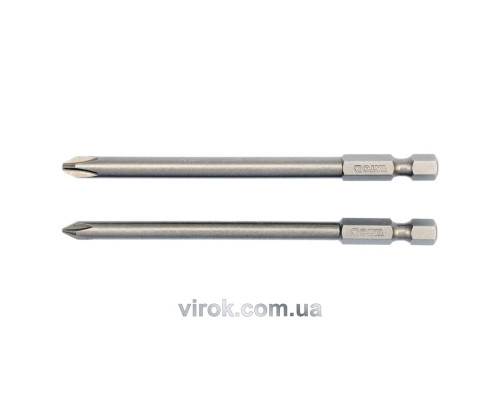 Набор отверточных насадок YATO : "Philips" PH1,PH2, L= 100 мм, квадрат 1/4". 2 шт. [25/100]