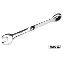 Ключ ріжково-накидний, кручений 90° з тріщаткою YATO : М= 15 x 201 мм, HRC 40-45, Cr-V [25/100]