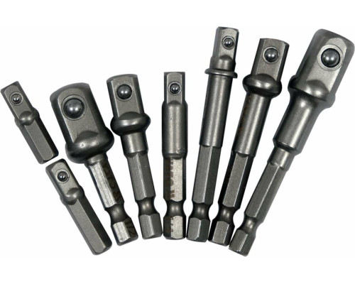 Тримачі-адаптер торц. головок YATO з 6-гран. шпинделем, до квадр. 1/4,3/8,1/2", l= 25-72мм, 8шт [20]