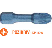 Насадка отверточная ударная USH Blue Shock: Pozidriv PZ2 x 30 мм Torsion, Уп. 25 шт.