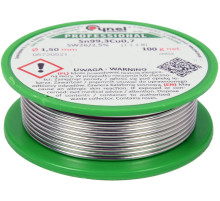 Припій без свинцю CYNEL : Ø1,5 мм, Sn99,3-Cu0,7 дротяний на котушці з флюсом m= 100 г [30]