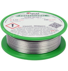 Припій без свинцю CYNEL : Ø1,5 мм, Sn99,3-Cu0,7 дротяний на котушці з флюсом m= 100 г [30]