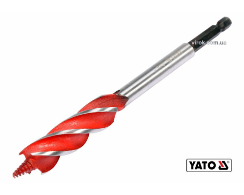 Свердло по дереву YATO : Ø= 16 мм, L= 165 мм, HRC 40-45 з 4 пругами, HEX- 1/4" [100]