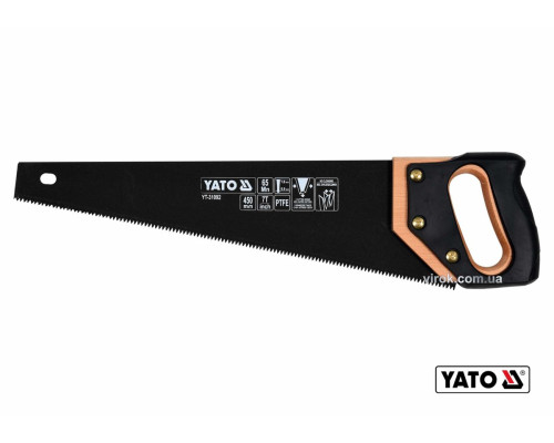 Ножівка по дереву YATO : L= 450 мм, 7 зубів/1", полотно t= 1 мм, покрите PTFE [6/24]