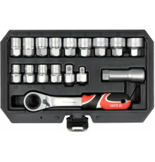 Набір головок торцевих наскрізних SPLINE YATO: квадрат 3/8" і 1/2", М10-М24 з храповим воротком [10]