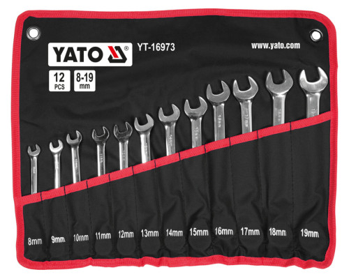 Ключі комбіновані до гайок- вічка шарнірні з храповим механіз YATO М 8-19 мм, Хр-Ван, 12шт. в плахті