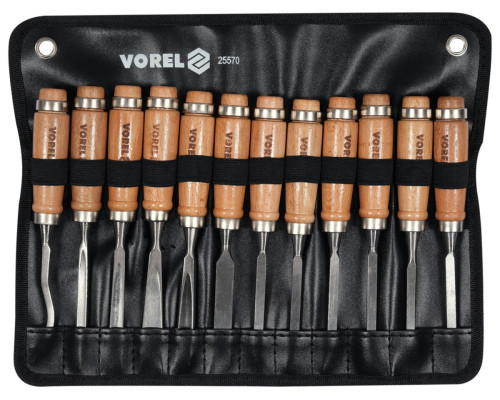 Стамески VOREL з деревяною ручкою, l= 200/100 мм, 12 шт. [6/12/144]