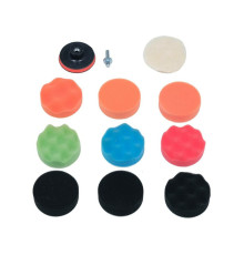 Губки і хутро полірувальні, на липучці YATO Ø= 80мм, h= 25мм з опорним диском і адаптером М10, 12 ел