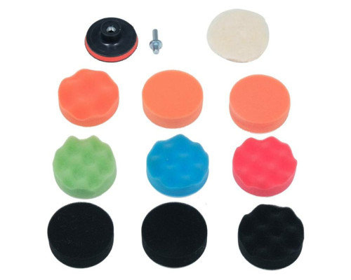 Губки і хутро полірувальні, на липучці YATO Ø= 80мм, h= 25мм з опорним диском і адаптером М10, 12 ел