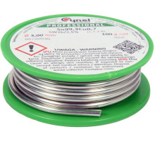 Припій без свинцю CYNEL : Ø3 мм, Sn99,3-Cu0,7 дротяний на коташці з флюсом m= 100 г [30]