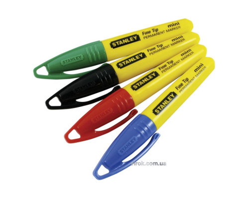 Маркери перманентні STANLEY : кольорові з загостреним наконечником. 4 (Шт/Уп.)