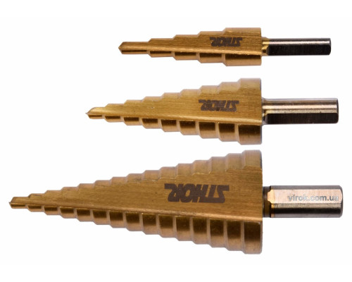 Свердла конічні ступінчасті титанові по металу STHOR : Ø= 4-32 мм, HSS 4241, 3 шт [20]