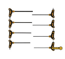 Набір ключів шестигранних VOREL : тип "Т", HEX 2.5-10 мм, L= 100-200 мм, Cr-V 6150, 8 шт [12/24/144]