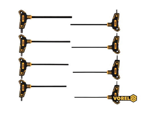 Набір ключів шестигранних VOREL : тип "Т", HEX 2.5-10 мм, L= 100-200 мм, Cr-V 6150, 8 шт [12/24/144]