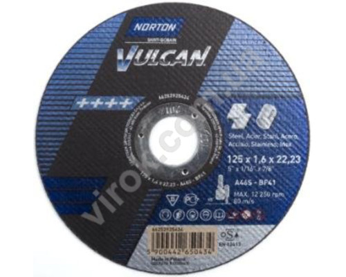 Диск відрізний по металу і нержав. сталі тм "NORTON VULCAN"; Ø= 125х22,2 мм, t= 1,6 мм