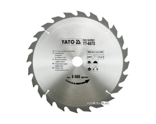Диск пиляльний победітовий по дереву YATO: 300х30x3.2x2.2 мм, 24 зубці, R.P.M до 6000 1/хв [10]