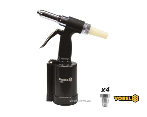 Заклепочник пневматичний VOREL для нітів Ø= 2.4-4.8 мм, сила- 720 кг, тиск- 0.63 МПа, 85 л/хв [10]