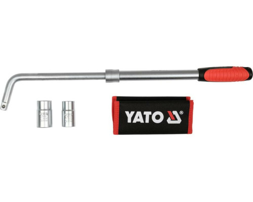 Ключ для колес телескопический YATO L-образный, квадр-1/2", 2 насадки: М17x19 и М21х23, l=385-530 мм.