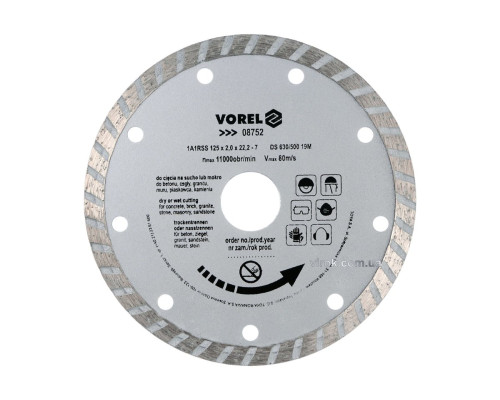 Диск відрізний алмазний VOREL : TURBO Ø= 125 мм [20/160]