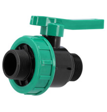 Кран шаровой к водяным пластиковым трубам Ø= 5/4" Х 5/4" M/M-резьб FLO из полипроп, для давления 16Bar