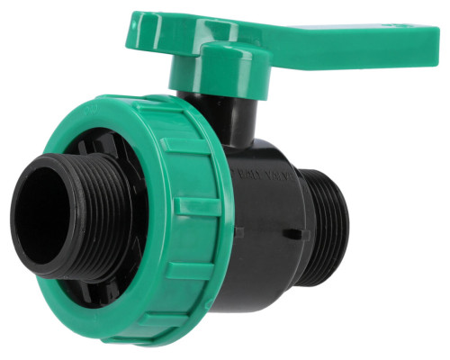 Кран шаровой к водяным пластиковым трубам Ø= 5/4" Х 5/4" M/M-резьб FLO из полипроп, для давления 16Bar