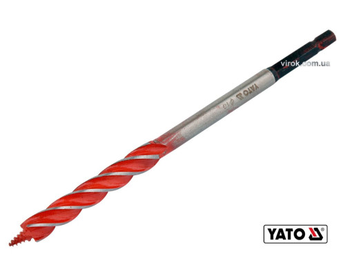 Свердло по дереву YATO : Ø= 10 мм, L= 165 мм, HRC 40-45 з 4 пругами, HEX- 1/4" [100]