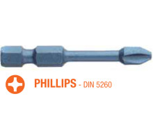 Насадка отверточная ударная USH Blue Shock: Phillips PH3 x 50 мм Torsion удлиненная, Уп. 5 шт.