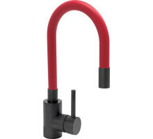 Смеситель воды FALA "BLACK FLEXIBLE" для раковины с гибкой красной лейкой [10]