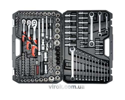 Набор головок торцевых YATO: квадрат 1/2", 3/8", 1/4" с инструментами, насадками. 150 шт.