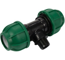 Тройник связующий водяных пластиковых труб 2x 25мм-наруж. резьб G1/2" FLO полипропил, для давления 1MPa