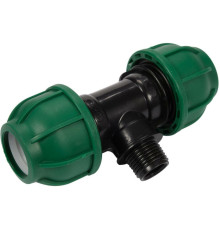 Трійник сполучний водяних пластикових труб 2x 25мм- зовн. різьб G1/2" FLO поліпропіл, для тиску 1MPa