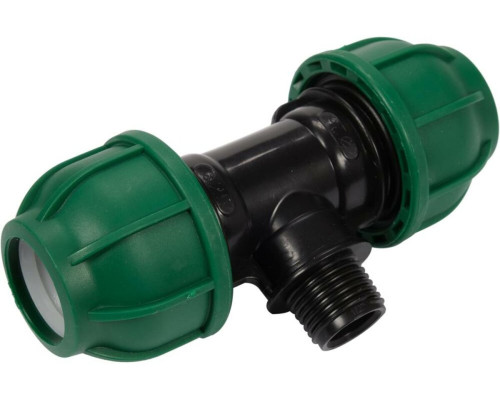 Тройник связующий водяных пластиковых труб 2x 25мм-наруж. резьб G1/2" FLO полипропил, для давления 1MPa