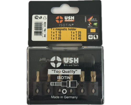 Набір насадок викруткових Isotin USH: 1/4", T10, T15, T20, T25, T30, T40 магнітний тримач, 7 ел.